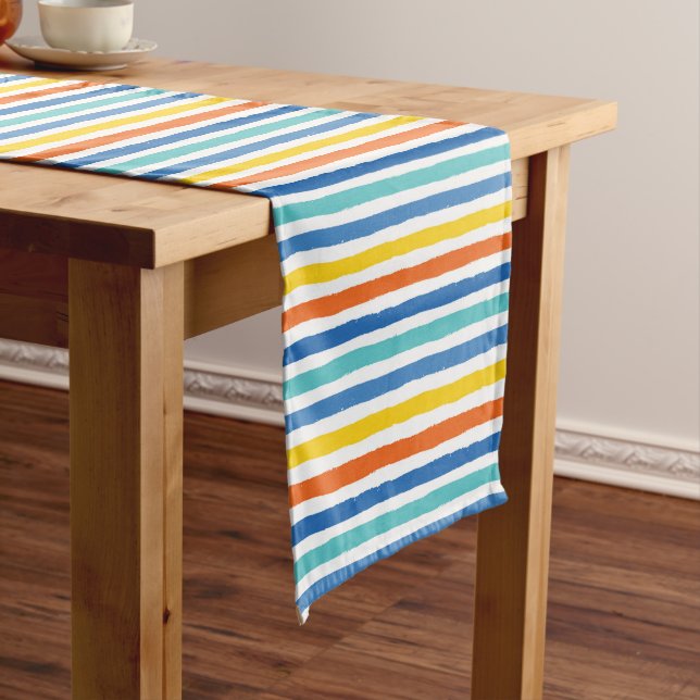 Bright Beachy Striped Pattern Medium Table Runner (In Situ)