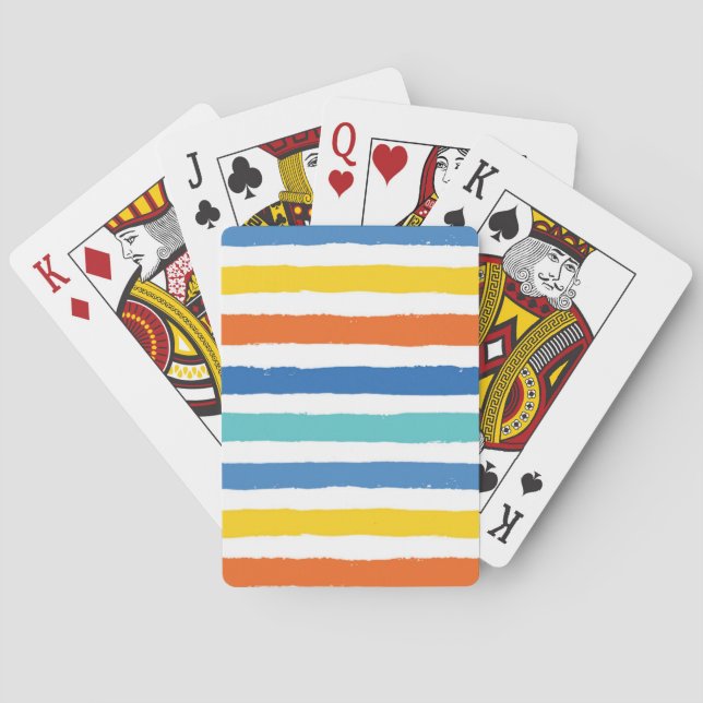 Bright Beachy Striped Pattern Playing Cards (Back)