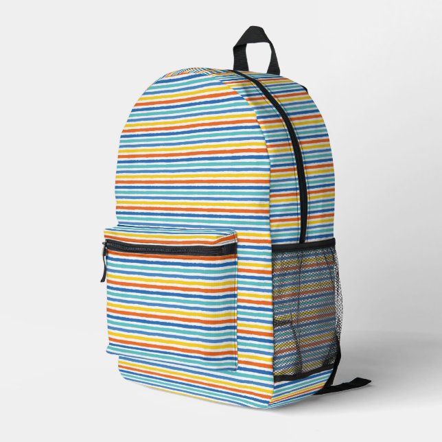 Bright Beachy Striped Pattern Printed Backpack (Back Corner Right)