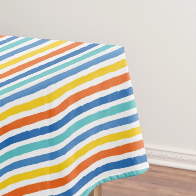 Bright Beachy Striped Pattern Tablecloth (In Situ)
