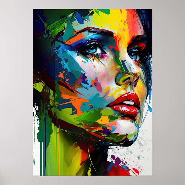 Bright Beauty Modern Painted Stylish Woman Face Poster (Front)