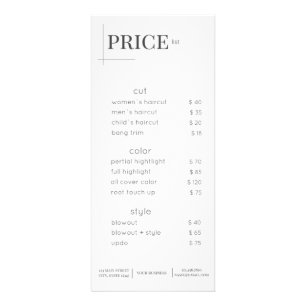 Bright Beauty Salon Price List Rack Card