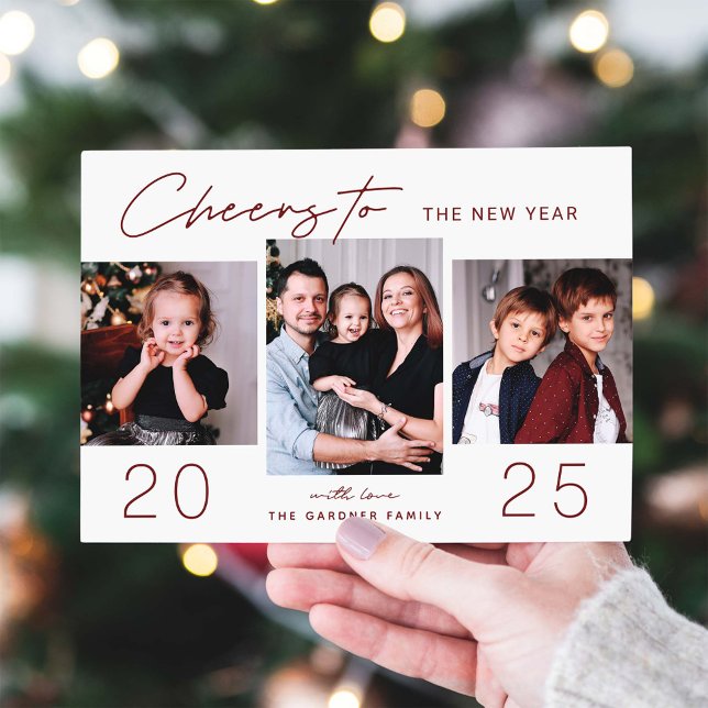 Bright Beginnings 2025 New Year in Festive 3 Photo Holiday Card (Creator Uploaded)