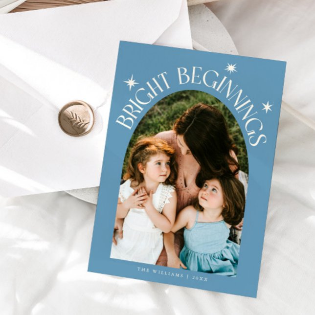 Bright Beginnings Denim Blue Arch New Years Holiday Card (Creator Uploaded)