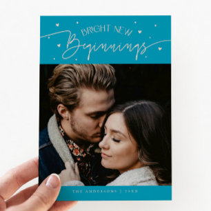 Bright Beginnings New Year Aqua Blue Photo  Holiday Card