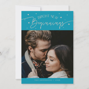 Bright Beginnings New Year Aqua Blue Photo Holiday Card