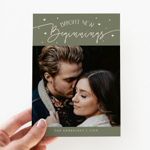 Bright Beginnings New Year Sage Green Photo  Holiday Card