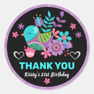 Bright Bird & Floral Mexican Fiesta Birthday Party Classic Round Sticker