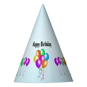 Bright Birthday Balloons Various Colours on blue Party Hat