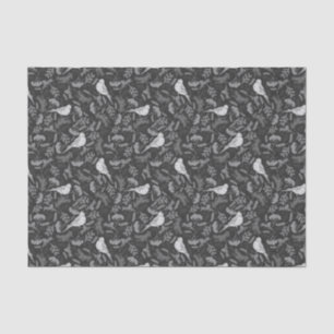 Bright Black and Winter White Birds Floral Pattern Tissue Paper