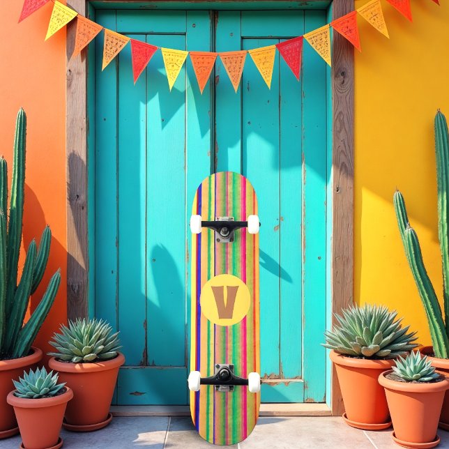 Bright Bleeding Watercolor Stripes skateboard (Creator Uploaded)