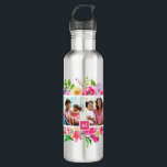 Bright Blooms 4 Photo Collage Monogrammed 710 Ml Water Bottle<br><div class="desc">Custom monogrammed water bottles personalised with your photos and text. This fun girly design features a colourful watercolor floral border surrounding a photo collage template with space for 4 square Instagram photos. Add your monogram initial or other custom text in a pink square frame. Use the design tools to edit...</div>