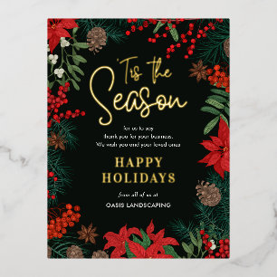 Bright Blooms FOIL Business Holiday Postcard
