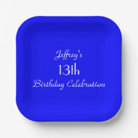 Bright Blue 13th Birthday Party Name Simple Square