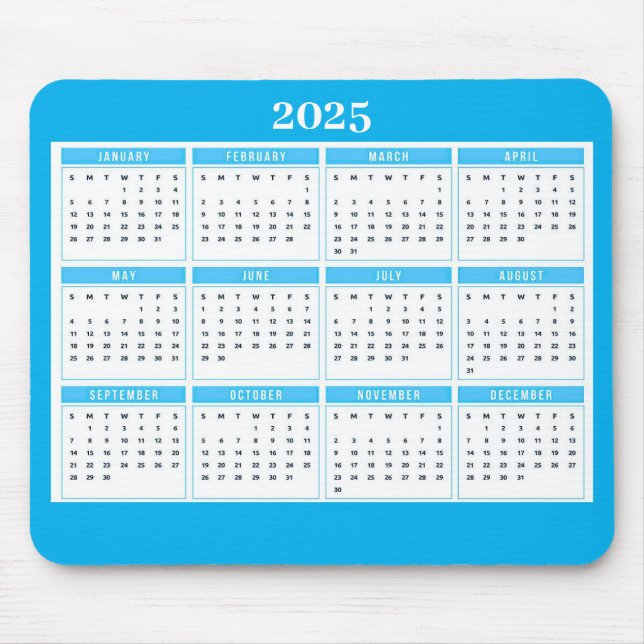 Bright Blue 2025 Calendar   Mouse Pad (Front)