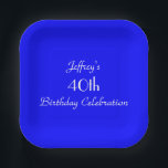 Bright Blue 40th Birthday Party Name Minimalist  Paper Plate<br><div class="desc">A solid bright blue background decorates this unique minimalist party paper plate. Although default says "40th Birthday",  you can easily change the text for name,  # of years,  and event.  Matching tablecloth and paper napkins available on zazzle at SocolikCardShop.  All Rights Reserved © 2015 Alan & Marcia Socolik.</div>