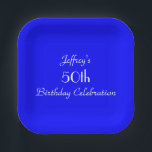 Bright Blue, 50th Birthday Party Minimalist Square Paper Plate<br><div class="desc">A solid bright blue background decorates this unique and fun party paper plate. Although default says "50th Birthday", you can easily change the text for name, # of years, and event. Choose square or round. Matching tablecloth and paper napkins available on zazzle at SocolikCardShop. All Rights Reserved © 2015 Alan...</div>