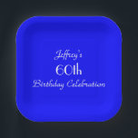 Bright Blue, 60th Birthday Party Simple Square Paper Plate<br><div class="desc">A solid bright blue background decorates this unique and fun party paper plate. Although default says "60th Birthday", you can easily change the text for name, # of years, and event. Simple, minimalist design. Choose square or round. Matching tablecloth and paper napkins available on zazzle at SocolikCardShop. All Rights Reserved...</div>