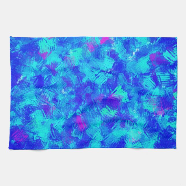 Bright Blue Abstract Brush Strokes Design Tea Towel (Horizontal)