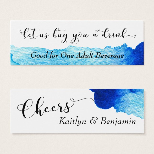 Bright Blue Abstract Watercolor Drink Tickets 3 (Front & Back)
