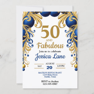 Bright Blue and Flat Gold Birthday Party Invitation