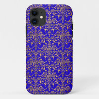Bright Blue and Gold Fancy Damask Pattern