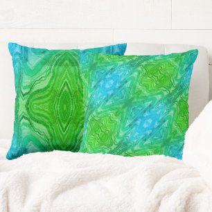 Bright Blue and Green Boho Chic Abstract Cushion
