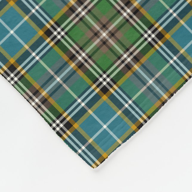 Bright Blue and Green Plaid Dowling Tartan Fleece Blanket (Corner)
