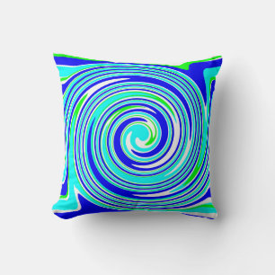 Bright blue and green swirl pattern     cushion