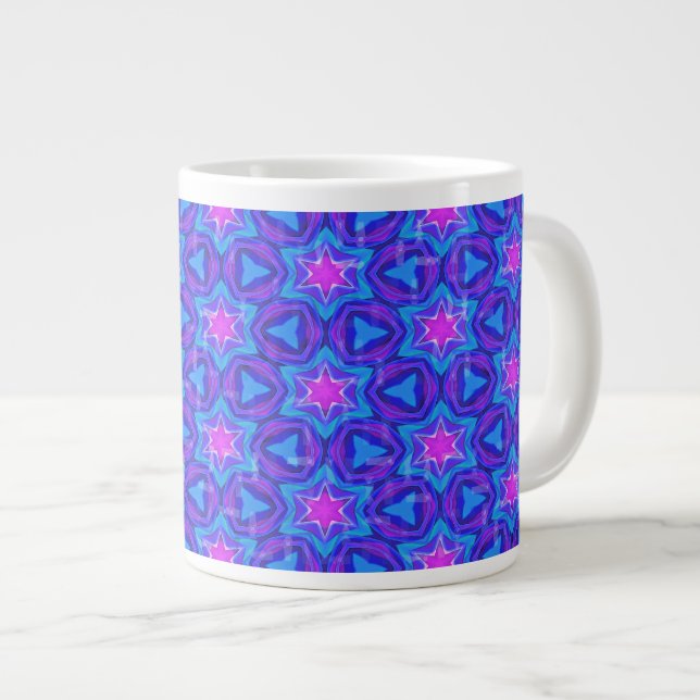 Bright blue and hot pink colourful pattern large coffee mug (Front Right)