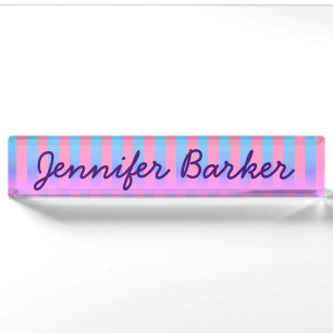 Bright Blue and Pink Funky Stripes Nameplate
