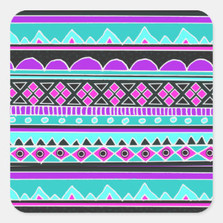 Bright Blue and purple tribal pattern Square Sticker