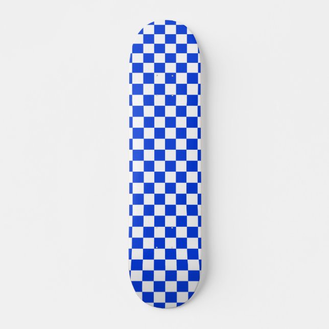 Bright Blue and White Checked Pattern Skateboard (Front)