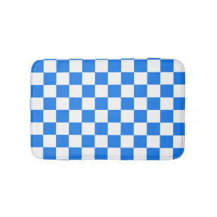 Bright Blue and White Checkers Bath Mat