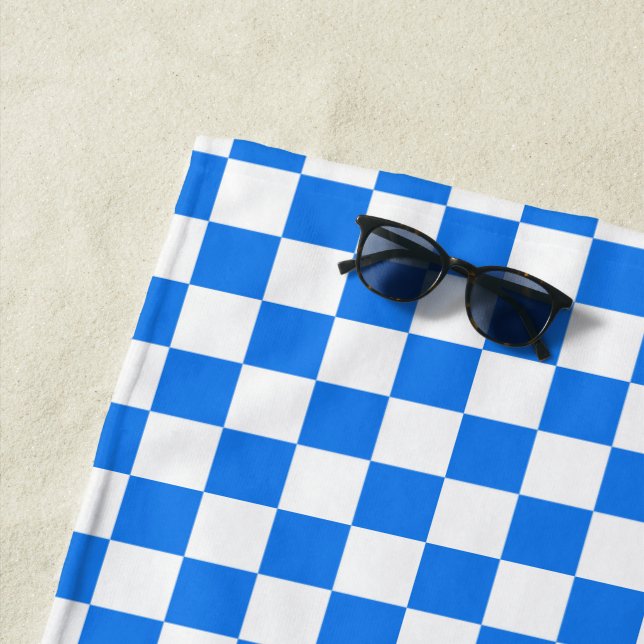 Bright Blue and White Checkers Beach Towel (In Situ)