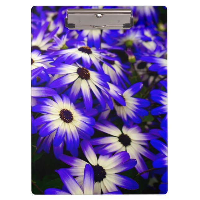 Bright Blue and White Digital Flowers Clipboard (Front)