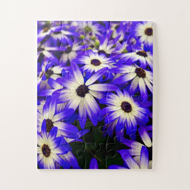 Bright Blue and White Digital Flowers Jigsaw Puzzle (Vertical)