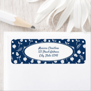 Bright Blue and White Floral Pattern Label