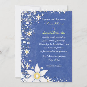Bright Blue and White Floral Wedding Invitations