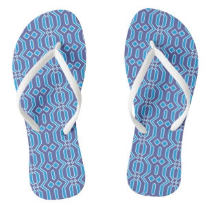 Bright Blue and White Pattern Flip Flops