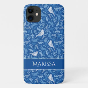 Bright Blue and Winter White Birds Floral Pattern Case-Mate iPhone Case