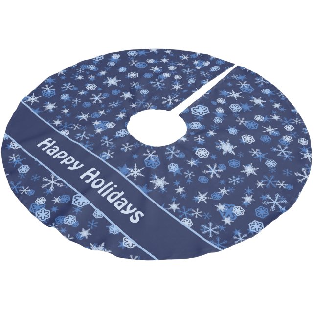 Bright Blue and Winter White Snowflake Pattern Brushed Polyester Tree Skirt (Angled)