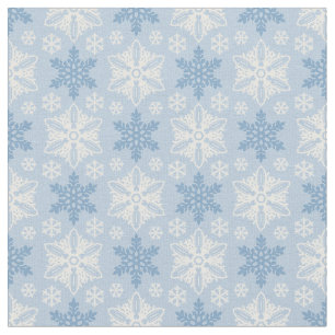 Bright Blue and Winter White Snowflake Pattern Fabric