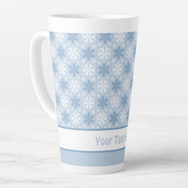 Bright Blue and Winter White Snowflake Pattern Latte Mug (Left Angle)