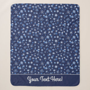 Bright Blue and Winter White Snowflake Pattern Sherpa Blanket