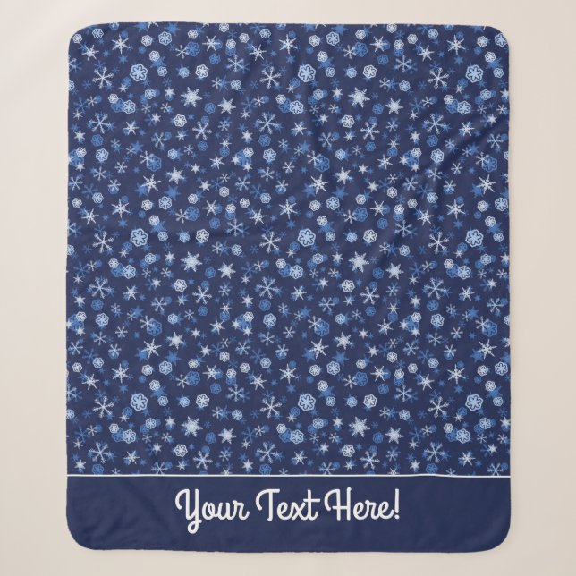 Bright Blue and Winter White Snowflake Pattern Sherpa Blanket (Front)