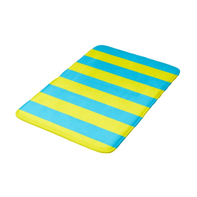 Bright Blue and Yellow Stripes  Bath Mat (Angled)