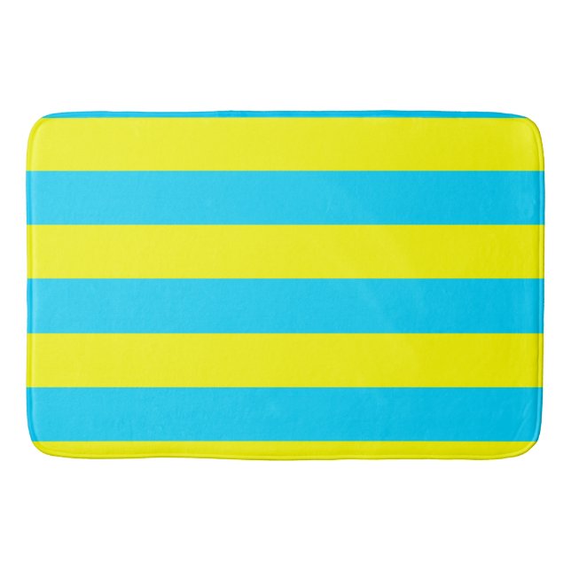 Bright Blue and Yellow Stripes  Bath Mat (Front)