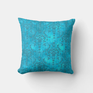 Bright Blue Aqua Double Distressed Damask Cushion
