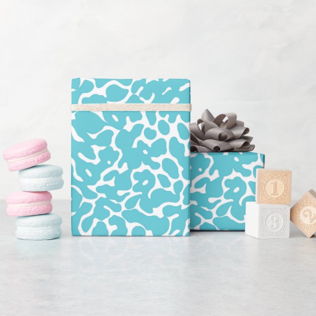 Bright blue aqua leopard skin pattern wrapping paper (Baby Shower)